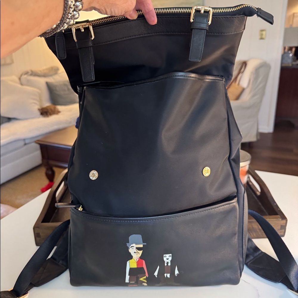🖤 JIVIVIL  CHARLIE CHAPLIN BLACK LEATHER AND NYLON BACK PACK! - Picture 3 of 14